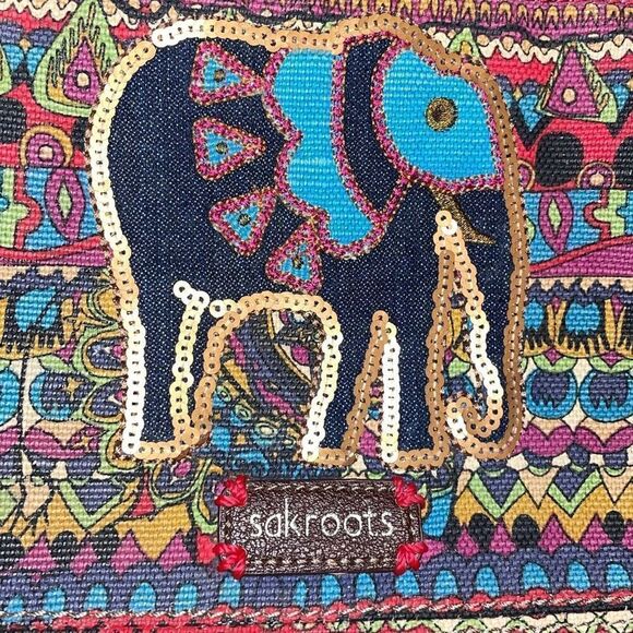Sakroots elephant crossbody or clutch purse boho pattern 3 compartments - Picture 4 of 15